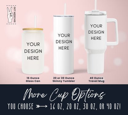 a set of three white travel mugs with a straw