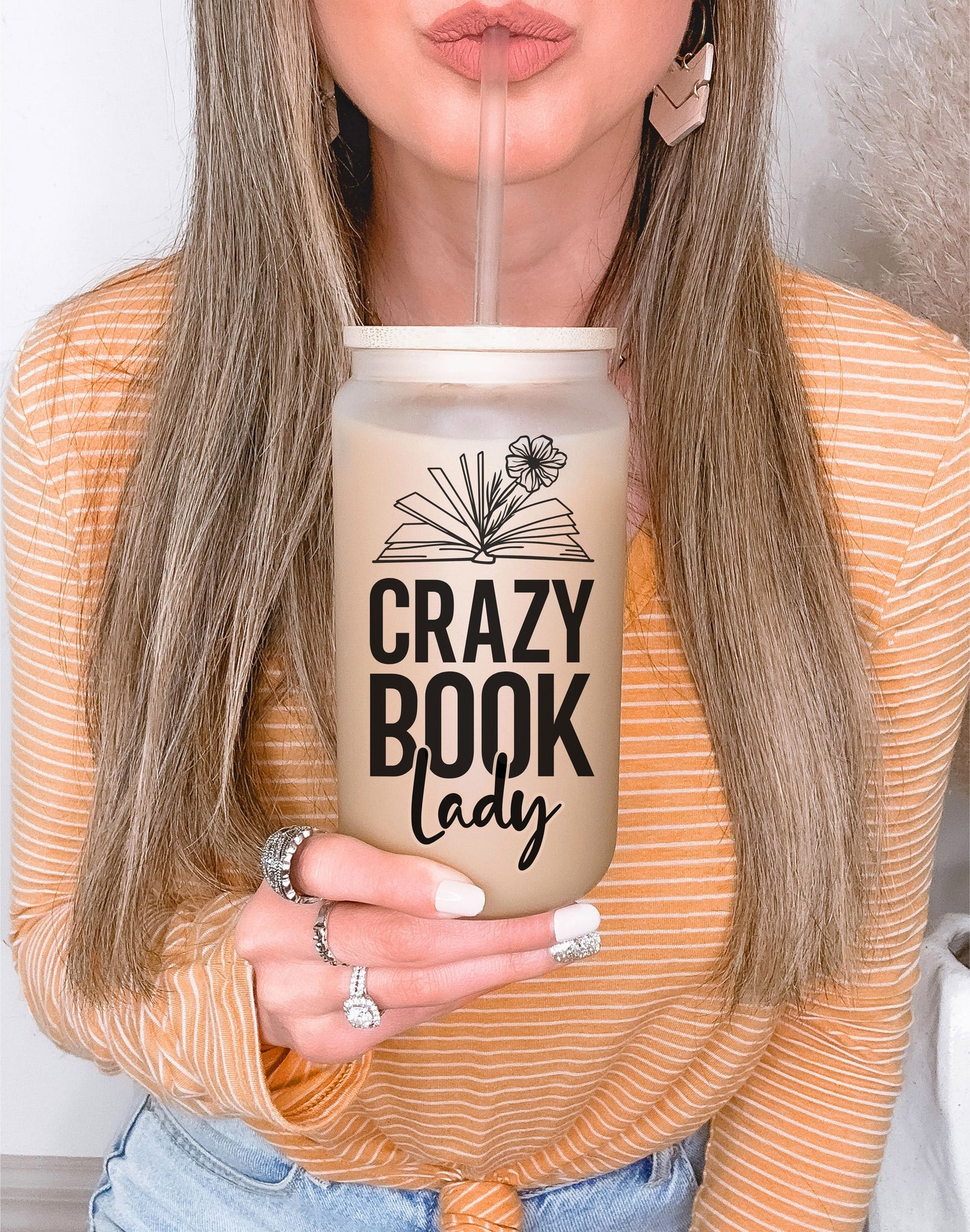 Crazy Book Lady Frosted Glass