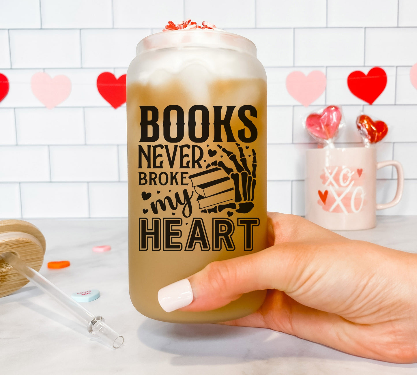 Book Lover Valentine Frosted Glass