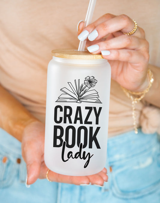 Crazy Book Lady Frosted Glass