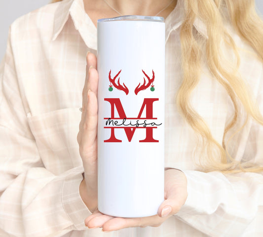 Reindeer Antlers Christmas Monogram Tumbler