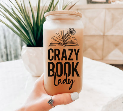 Crazy Book Lady Frosted Glass