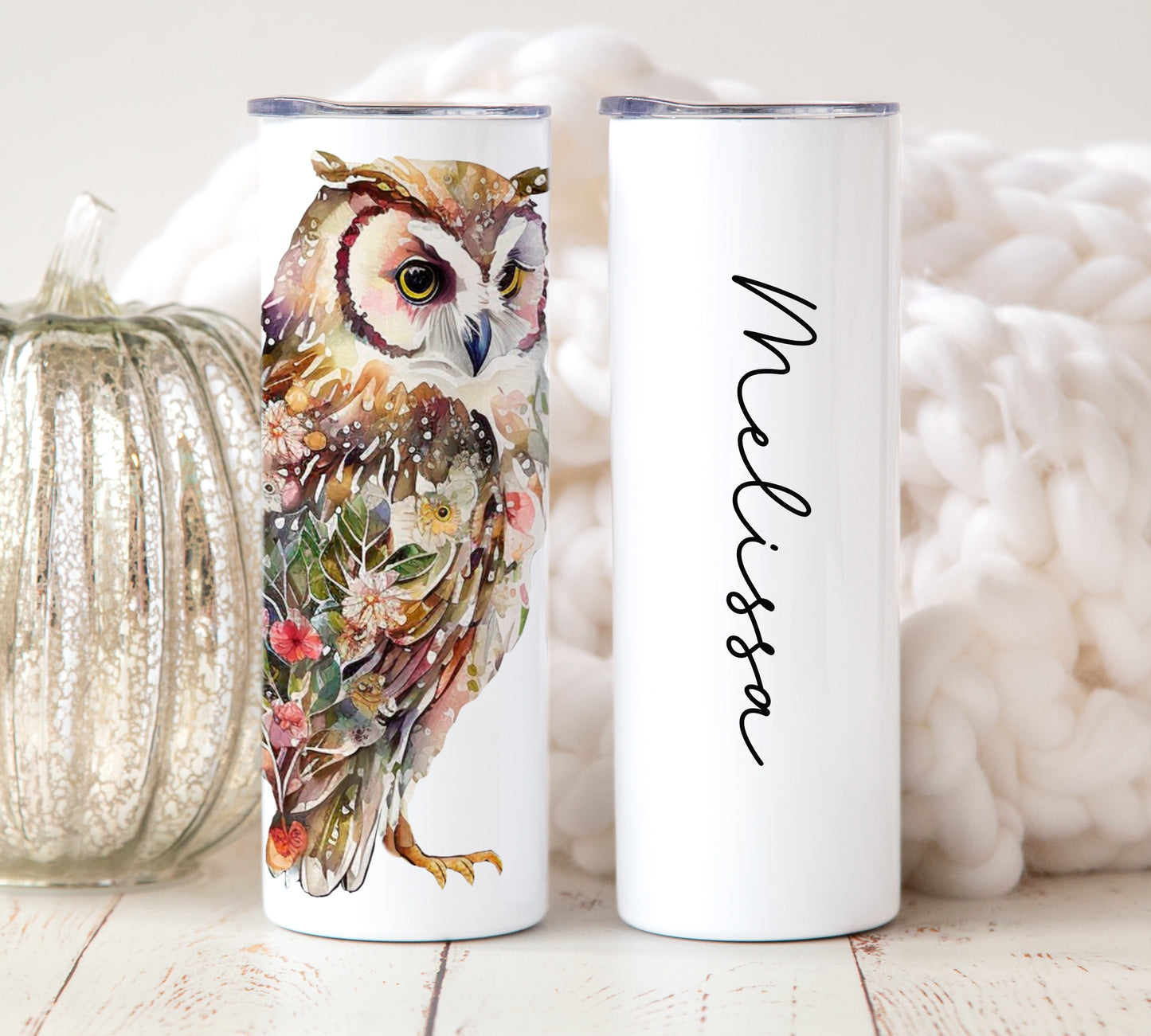 Boho Floral Owl Tumbler